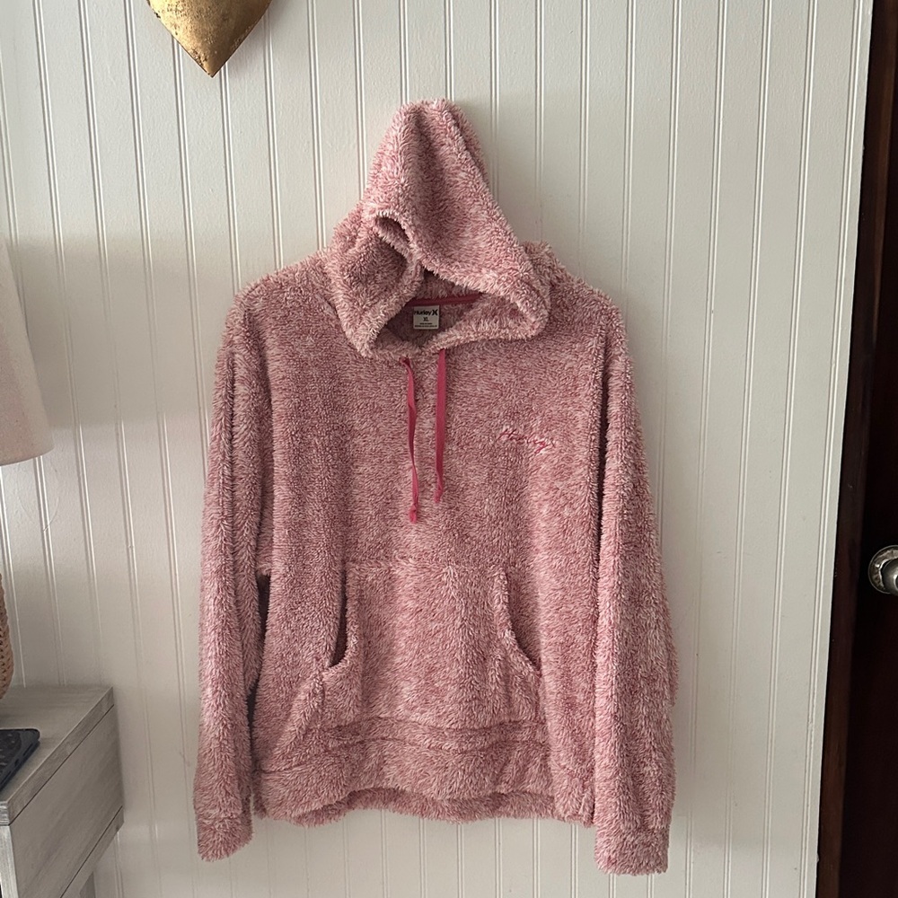 Hurley Pink Fleece Hoodie Kangaroo Pocket Sweater Like New sz XL - Picture 12 of 13
